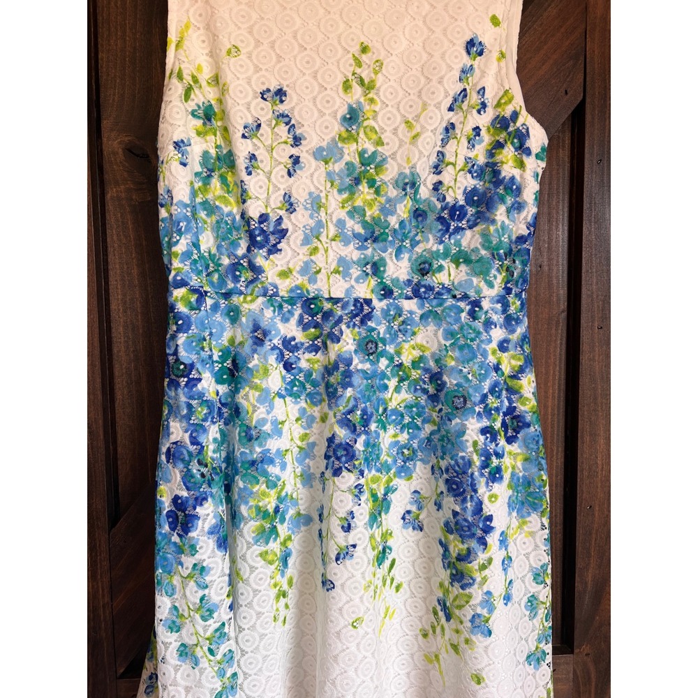 Studio One New York Blue Green‎ Floral Eyelet Lace Fit Flare Dress Womens 14P - Picture 11 of 11